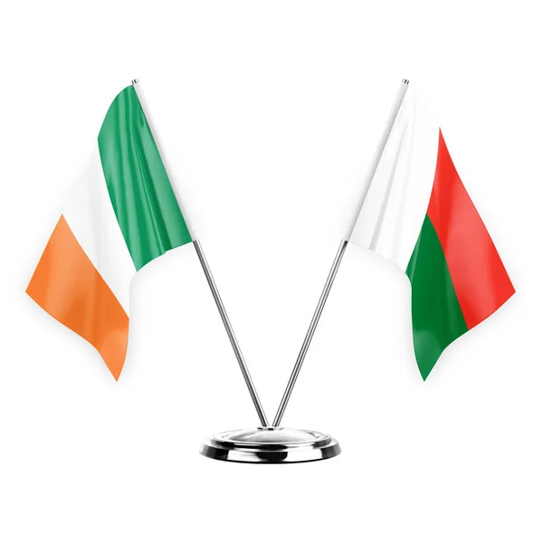 Two Table Flags Isolated White Background Illustration Ireland Madagascar — Stock Photo, Image
