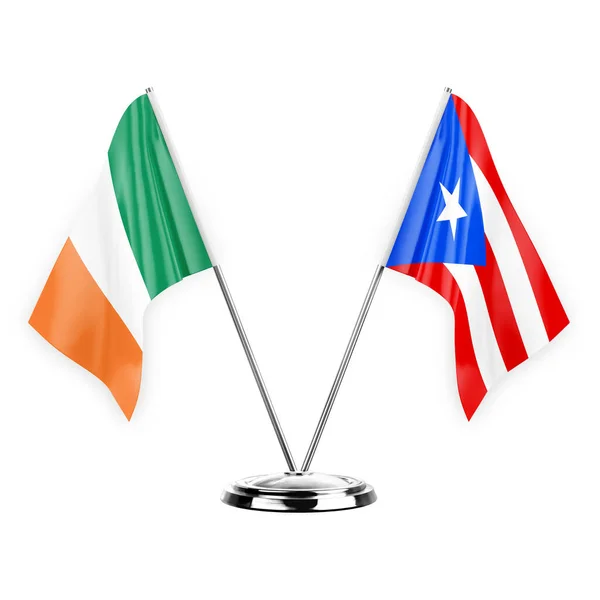 Two Table Flags Isolated White Background Illustration Ireland Puerto Rico — ストック写真