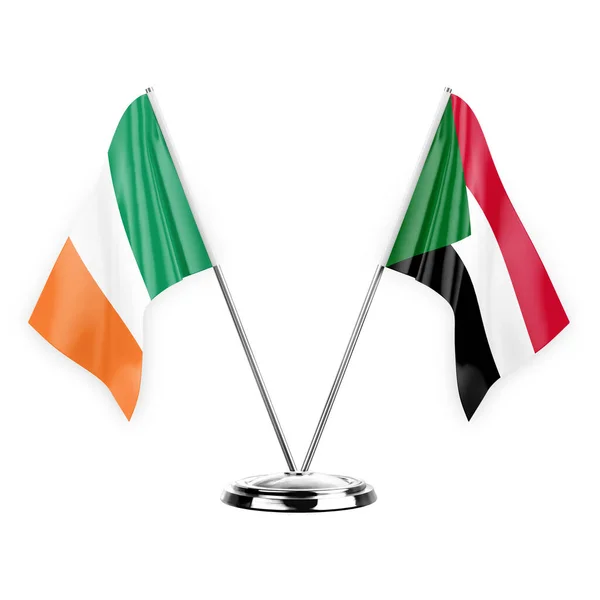 Two Table Flags Isolated White Background Illustration Ireland Sudan — Stock Photo, Image
