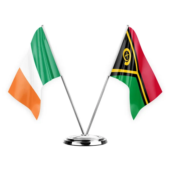 Two Table Flags Isolated White Background Illustration Ireland Vanuatu — Stock Photo, Image