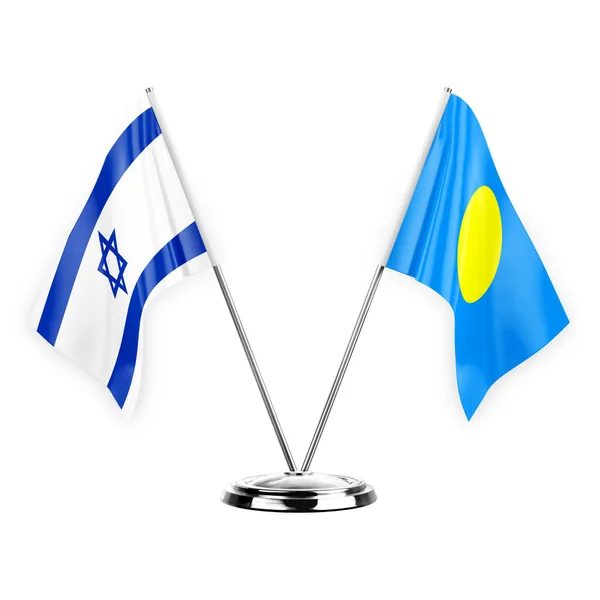 Två Tabell Flaggor Isolerade Vit Bakgrund Illustration Israel Och Palau — Stockfoto