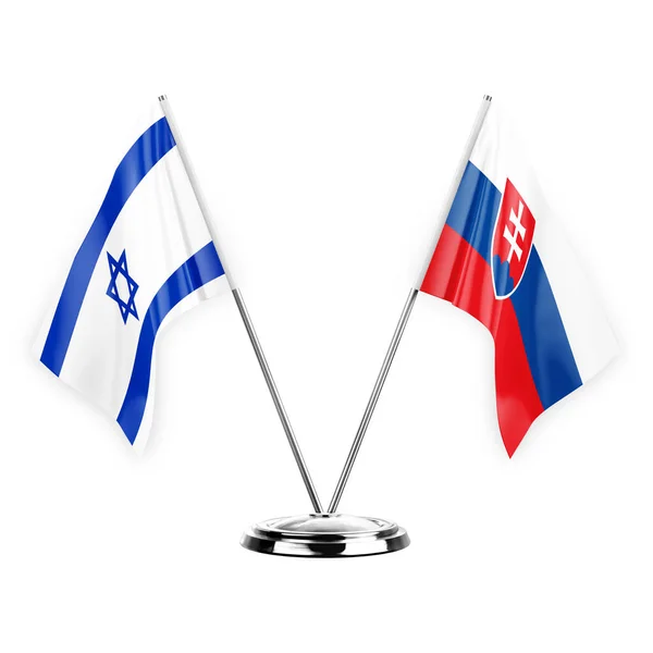 Two Table Flags Isolated White Background Illustration Israel Slovakia — Zdjęcie stockowe