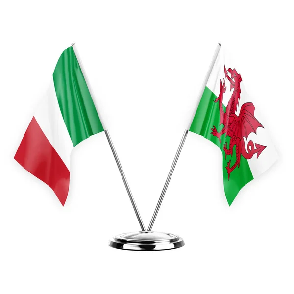 Two Table Flags Isolated White Background Illustration Italy Wales — 图库照片