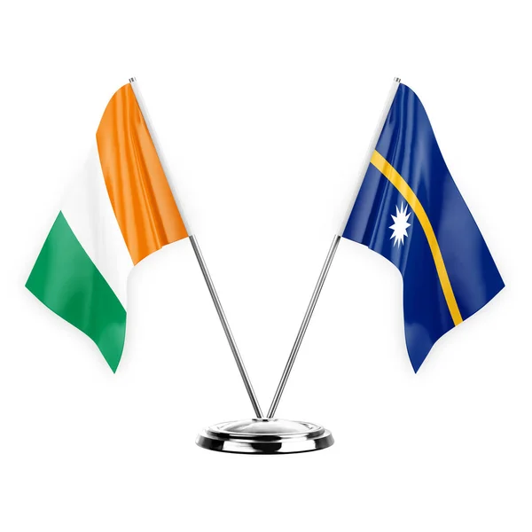 Two Table Flags Isolated White Background Illustration Ivory Coast Nauru — 스톡 사진