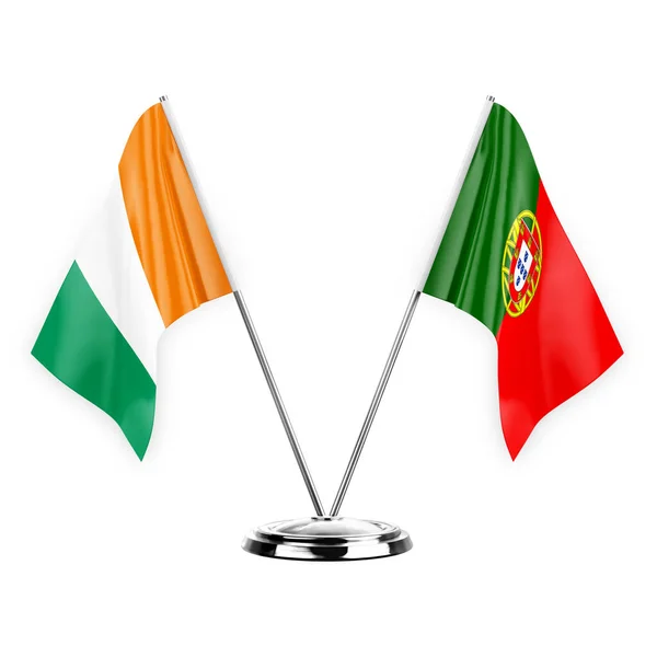 Two Table Flags Isolated White Background Illustration Ivory Coast Portugal — стоковое фото