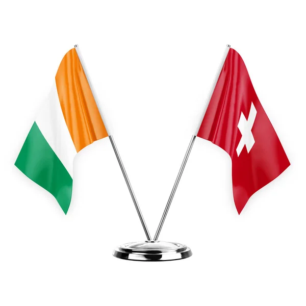 Two Table Flags Isolated White Background Illustration Ivory Coast Switzerland — Stock fotografie