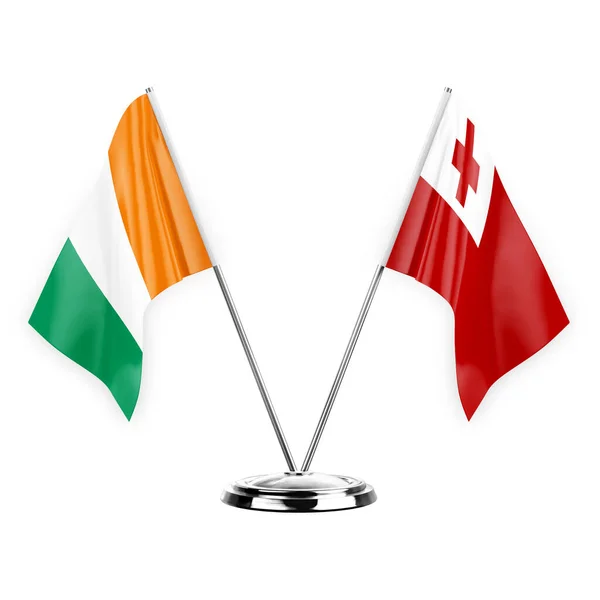 Two Table Flags Isolated White Background Illustration Ivory Coast Tonga — Zdjęcie stockowe