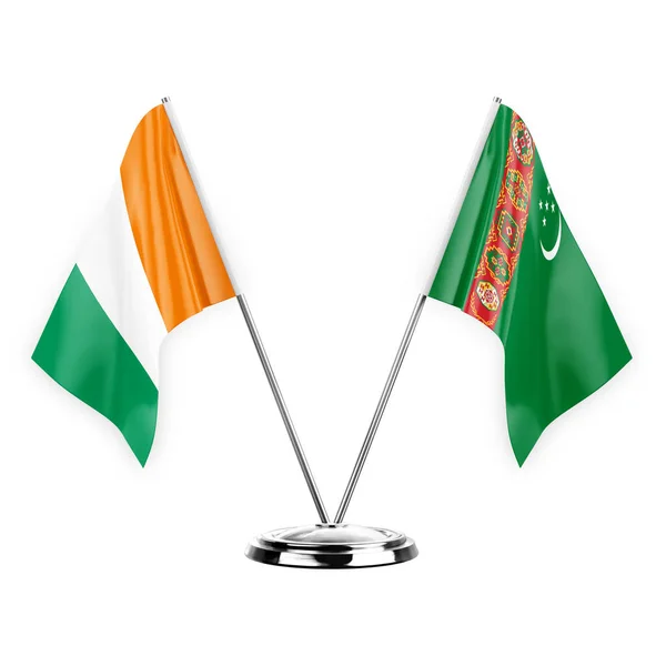 Two Table Flags Isolated White Background Illustration Ivory Coast Turkmenistan — Stock Fotó