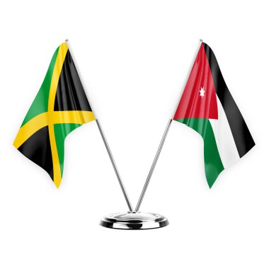 Two table flags isolated on white background 3d illustration, jamaica and jordan