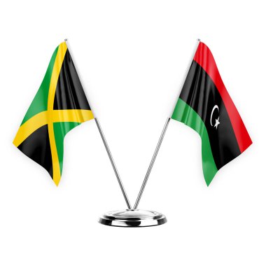 Two table flags isolated on white background 3d illustration, jamaica and libya