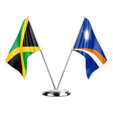Two table flags isolated on white background 3d illustration, jamaica and marshall islands