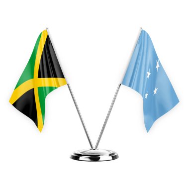 Two table flags isolated on white background 3d illustration, jamaica and micronesia