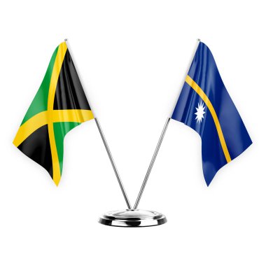 Two table flags isolated on white background 3d illustration, jamaica and nauru