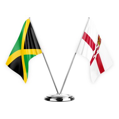 Two table flags isolated on white background 3d illustration, jamaica and ireland