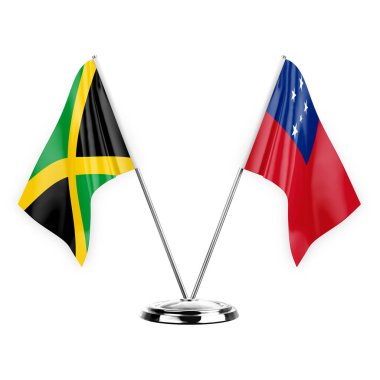 Two table flags isolated on white background 3d illustration, jamaica and samoa
