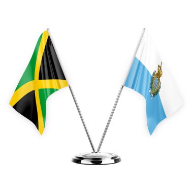 Two table flags isolated on white background 3d illustration, jamaica and san marino