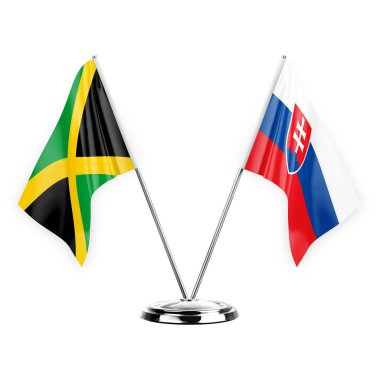 Two table flags isolated on white background 3d illustration, jamaica and slovakia