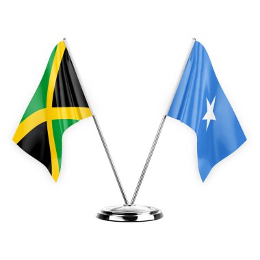 Two table flags isolated on white background 3d illustration, jamaica and somalia
