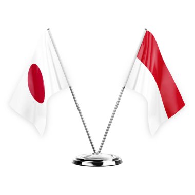 Two table flags isolated on white background 3d illustration, japan and monaco