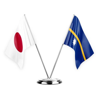 Two table flags isolated on white background 3d illustration, japan and nauru