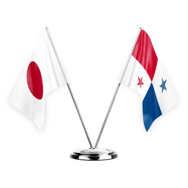Two table flags isolated on white background 3d illustration, japan and panama