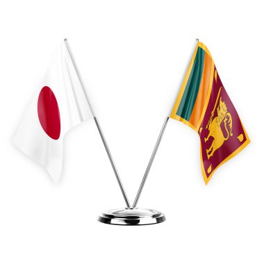 Two table flags isolated on white background 3d illustration, japan and sri lanka