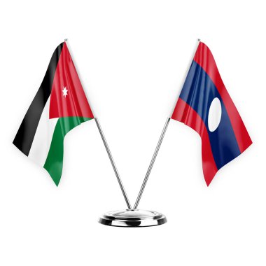Two table flags isolated on white background 3d illustration, jordan and laos