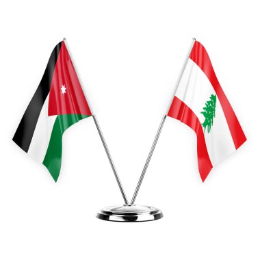 Two table flags isolated on white background 3d illustration, jordan and lebanon