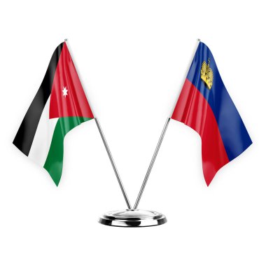 Two table flags isolated on white background 3d illustration, jordan and liechtenstein