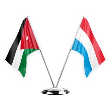 Two table flags isolated on white background 3d illustration, jordan and luxembourg