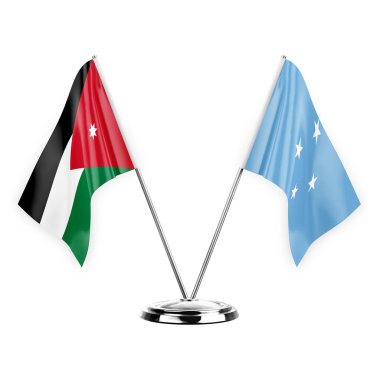 Two table flags isolated on white background 3d illustration, jordan and micronesia