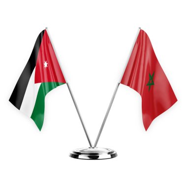 Two table flags isolated on white background 3d illustration, jordan and morocco