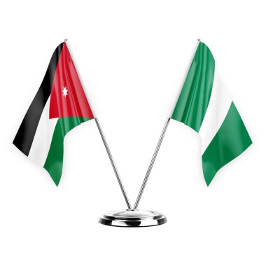 Two table flags isolated on white background 3d illustration, jordan and nigeria