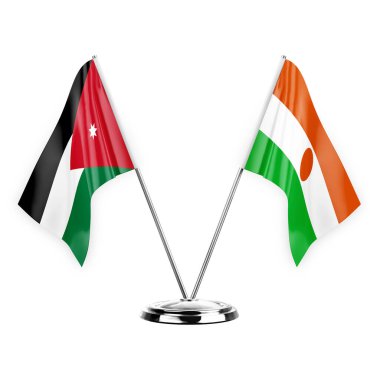 Two table flags isolated on white background 3d illustration, jordan and niger