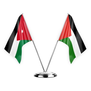 Two table flags isolated on white background 3d illustration, jordan and palestine