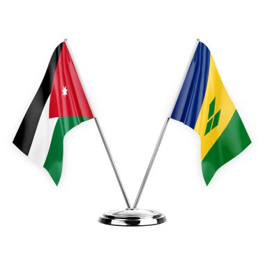 Two table flags isolated on white background 3d illustration, jordan and saint vincent and the grenadines