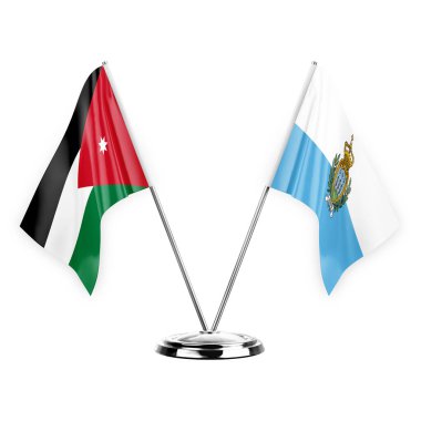 Two table flags isolated on white background 3d illustration, jordan and san marino