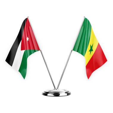 Two table flags isolated on white background 3d illustration, jordan and senegal