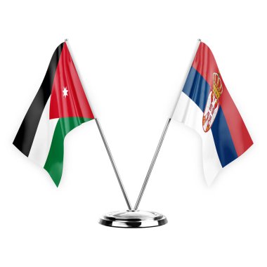 Two table flags isolated on white background 3d illustration, jordan and serbia