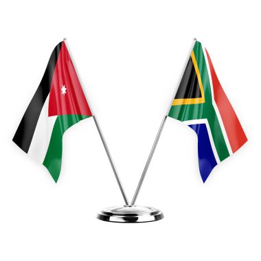 Two table flags isolated on white background 3d illustration, jordan and south africa