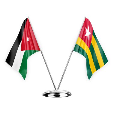Two table flags isolated on white background 3d illustration, jordan and togo
