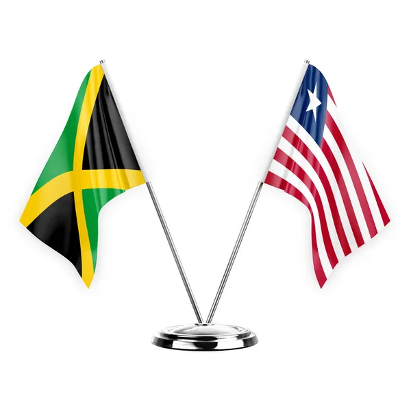 Two Table Flags Isolated White Background Illustration Jamaica Liberia — Stockfoto