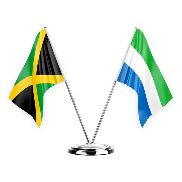 Two Table Flags Isolated White Background Illustration Jamaica Sierra Leone — Foto Stock