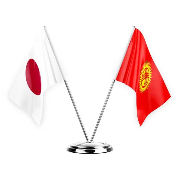 Two Table Flags Isolated White Background Illustration Japan Kyrgyzstan — Stok fotoğraf