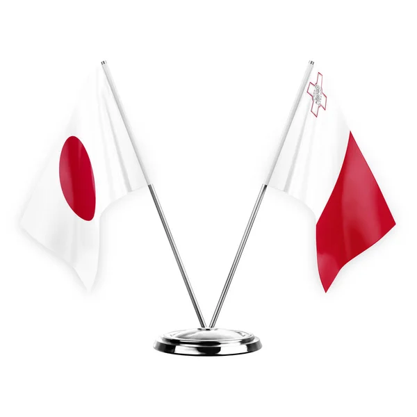 Two Table Flags Isolated White Background Illustration Japan Malta — Fotografia de Stock