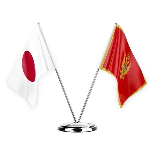 Two Table Flags Isolated White Background Illustration Japan Montenegro — Stok fotoğraf