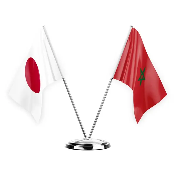 Two Table Flags Isolated White Background Illustration Japan Morocco — Stok fotoğraf