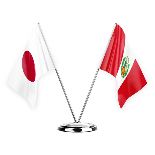 Two Table Flags Isolated White Background Illustration Japan Peru — Stok fotoğraf