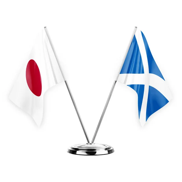 Two Table Flags Isolated White Background Illustration Japan Scotland — Stok fotoğraf