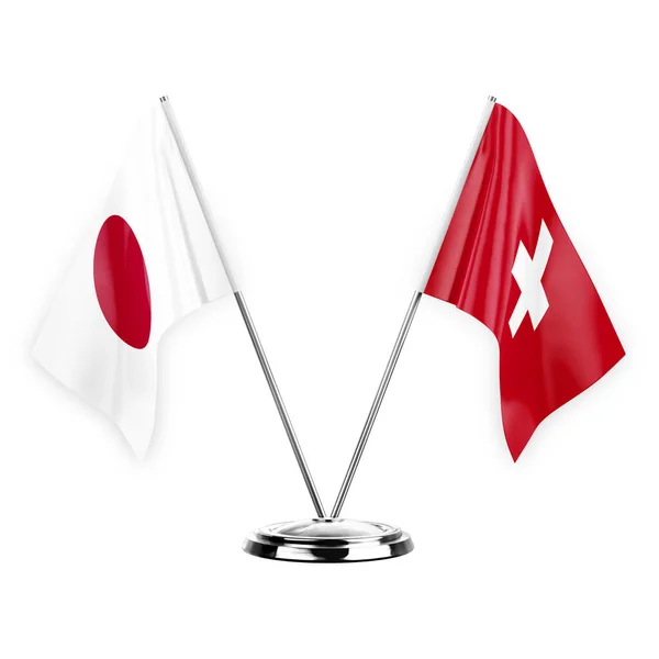 Two Table Flags Isolated White Background Illustration Japan Switzerland — Stok fotoğraf